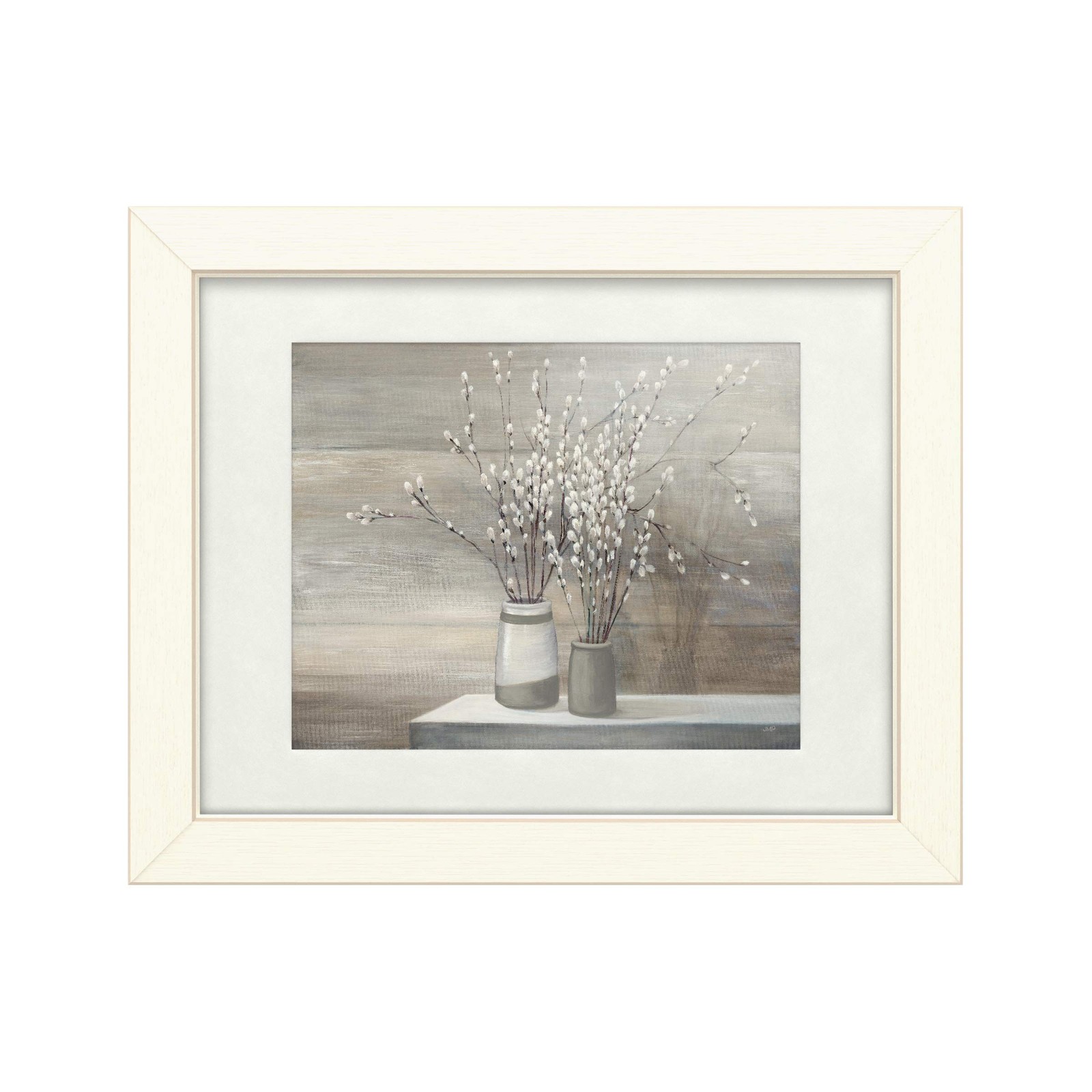 Trademark Fine Art Julia Purinton Pussy Willow Still Life Gray Pots Framed Wall