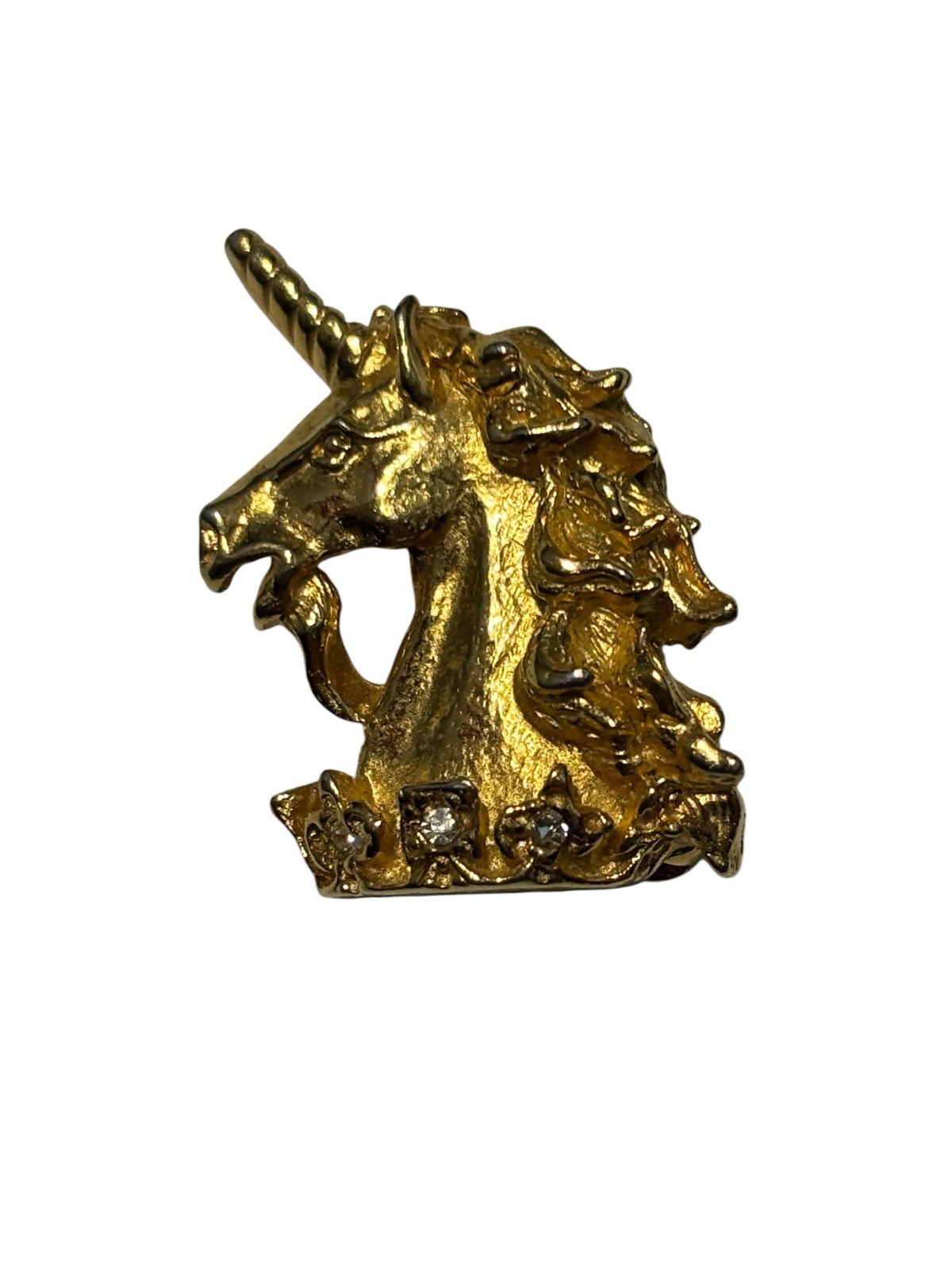 VTG Butler Wilson B&W Unicorn Head Brooch Gold Tone Rhinestone Lapel Pin 21533