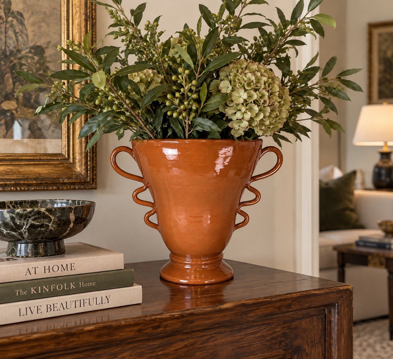 Global Views Italy Large Orange Modern Vase Two Handles