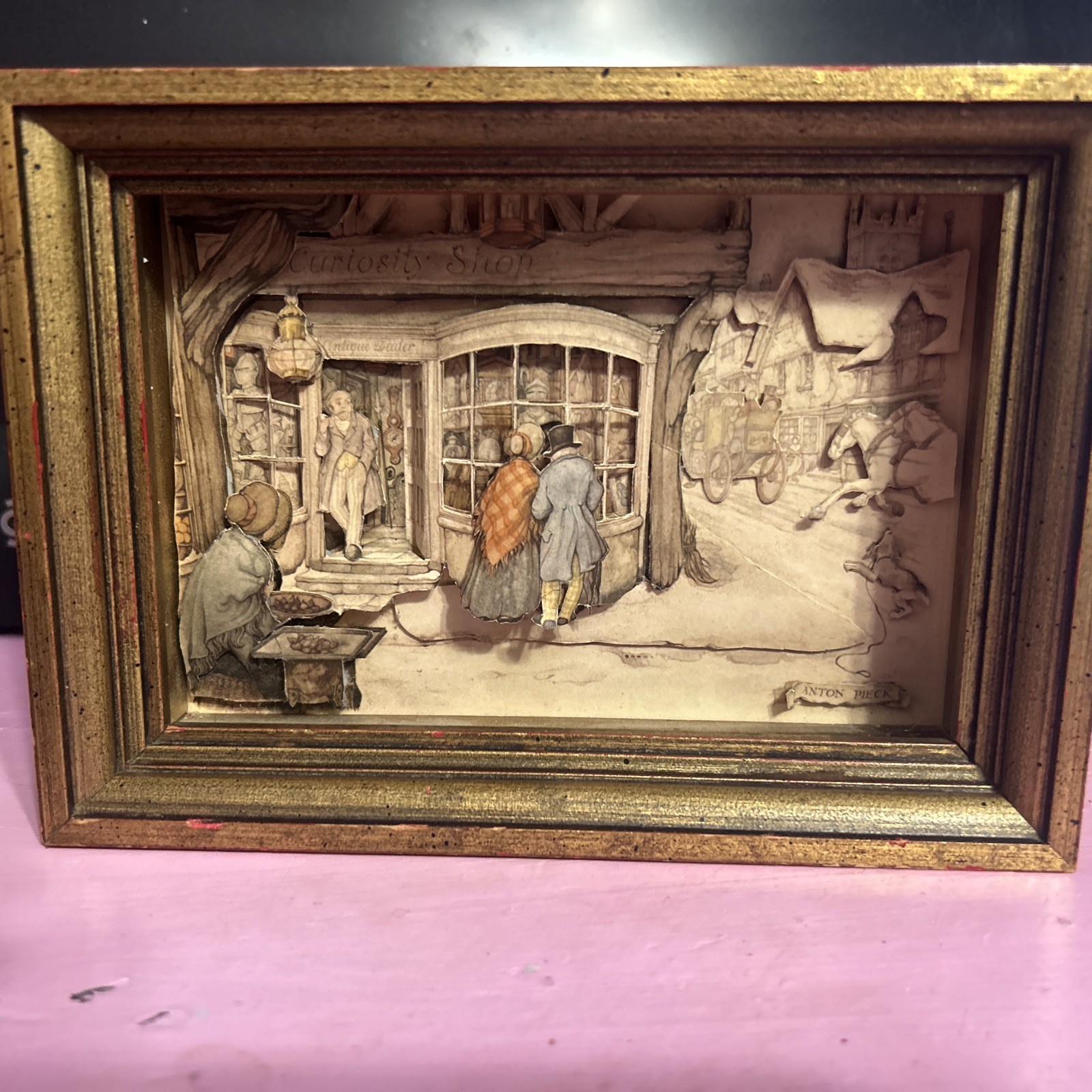 Vintage Anton Pieck 3D Shadow Box Curiosity Shop Winter Village Framed Art Decor