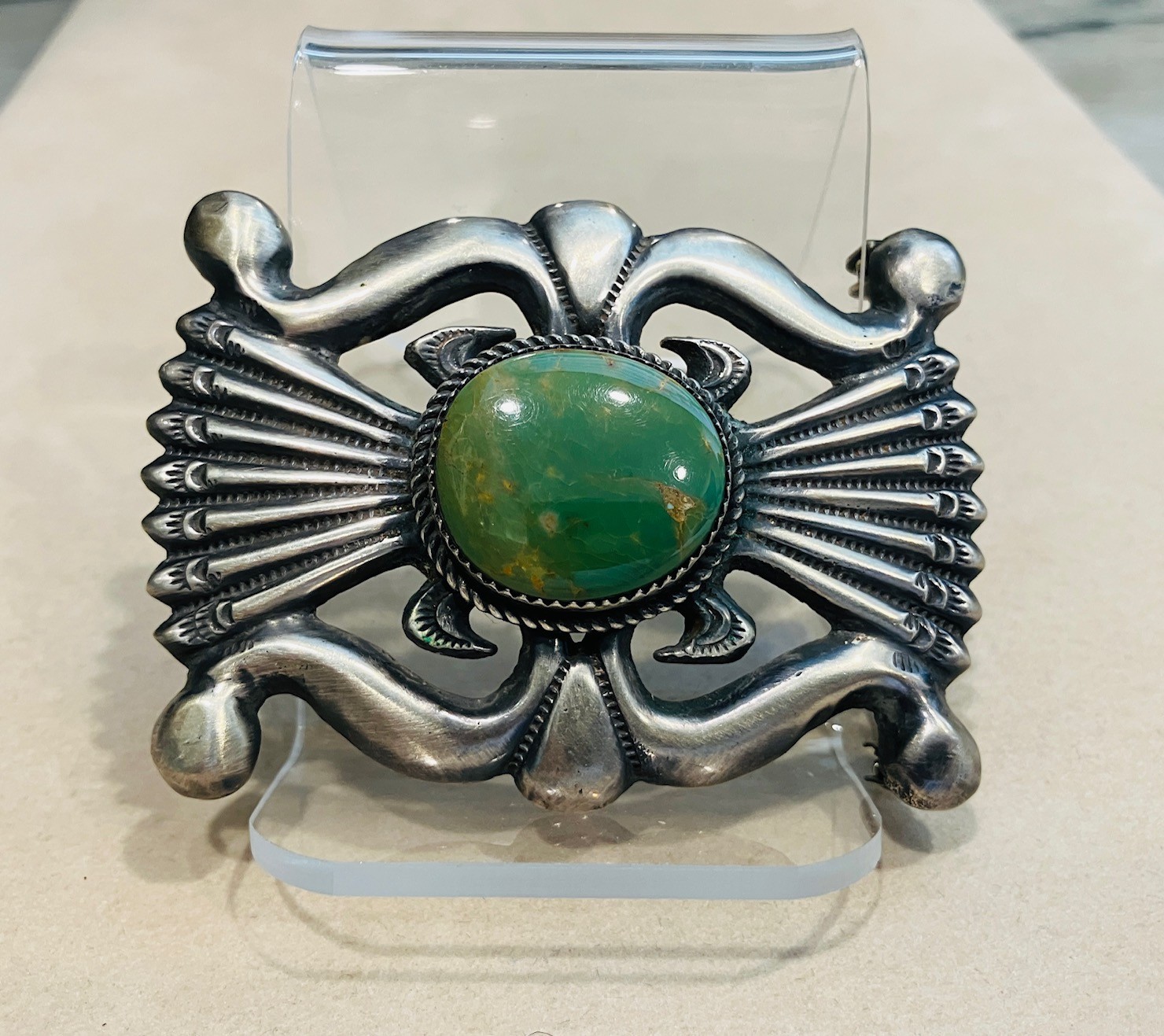 Vintage E.S. Mitchell Navajo Sterling Silver Turquoise Buckle - 66.6 Grams