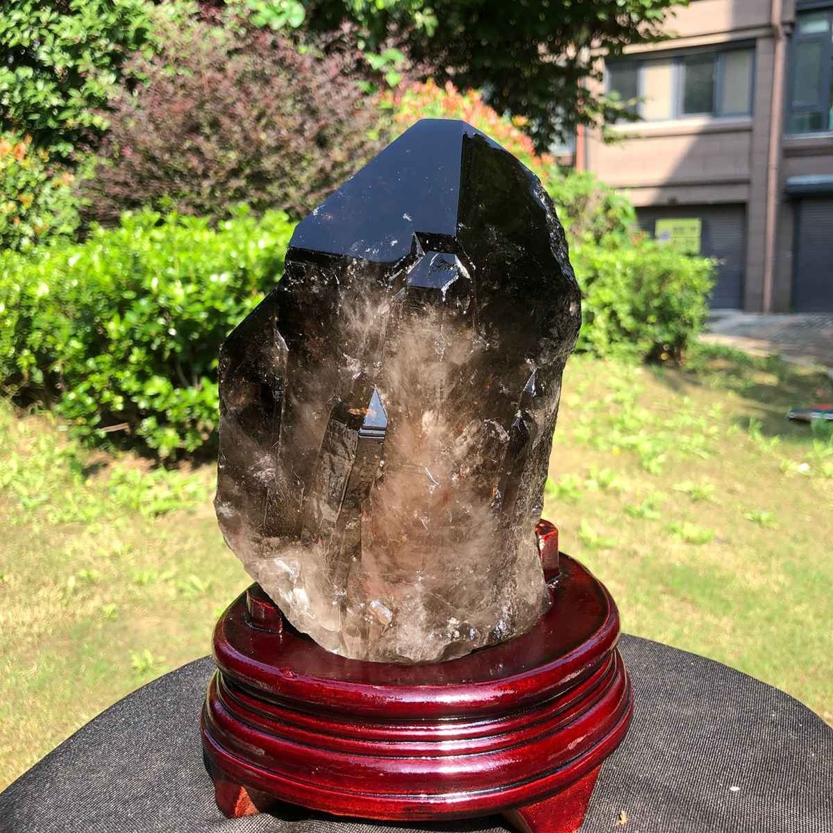 9.13LB Healing Natural Smoky Quartz Specimen+Base Raw Crystal Collection