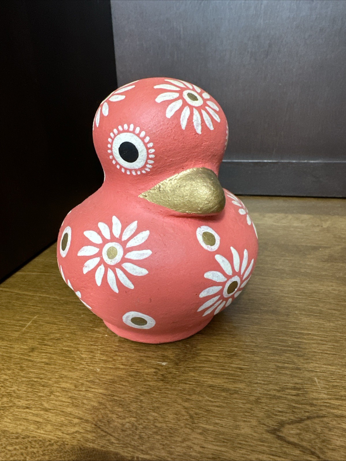 HDA UXMAL Ceramic  Duck Pink Art Pottery Hand Painted Sculpture Vintage Mexico