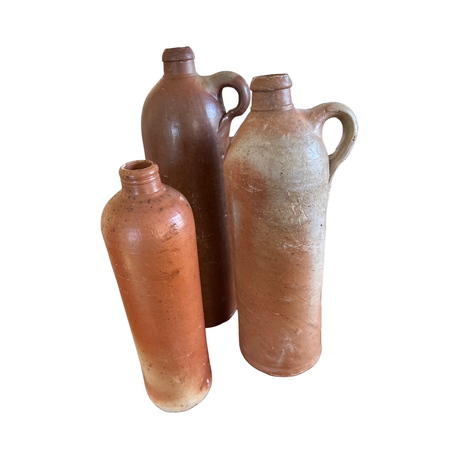 Three Antique Stoneware Gin / Jenever Bottles, Schiedam & Nassau