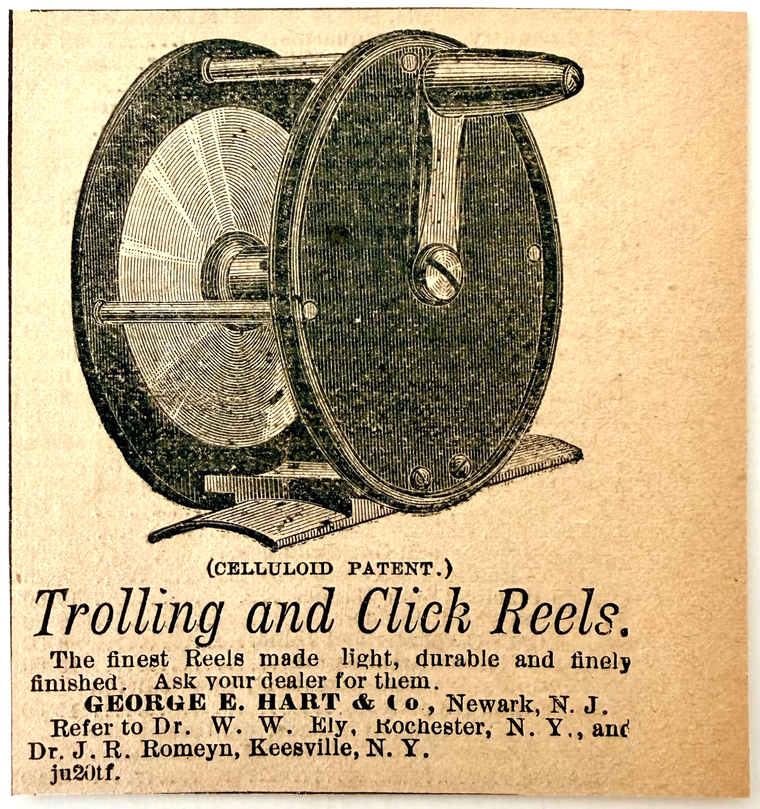 1877 George Hart Trolling & Click Fishing Rod Reels Advertisement Victorian