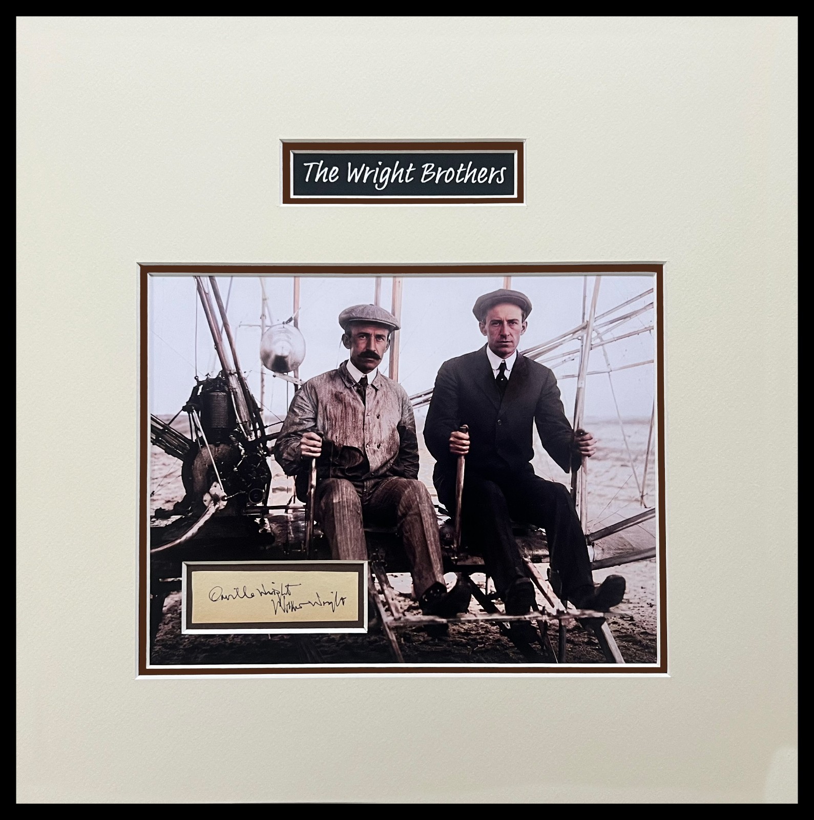 Orville Wright & Wilbur Wright Brothers Signatures  Cut Musuem Framed