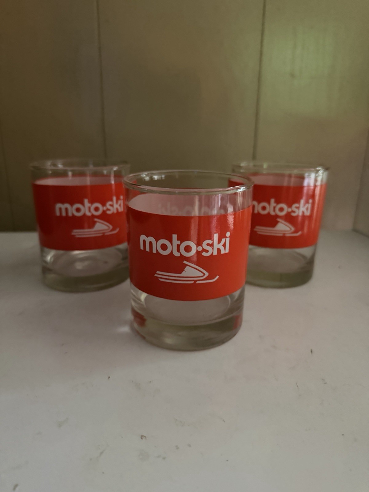 SET OF (3) VINTAGE 1970\'S MOTO-SKI SNOWMOBILE DRINKING GLASSES/TUMBLERS