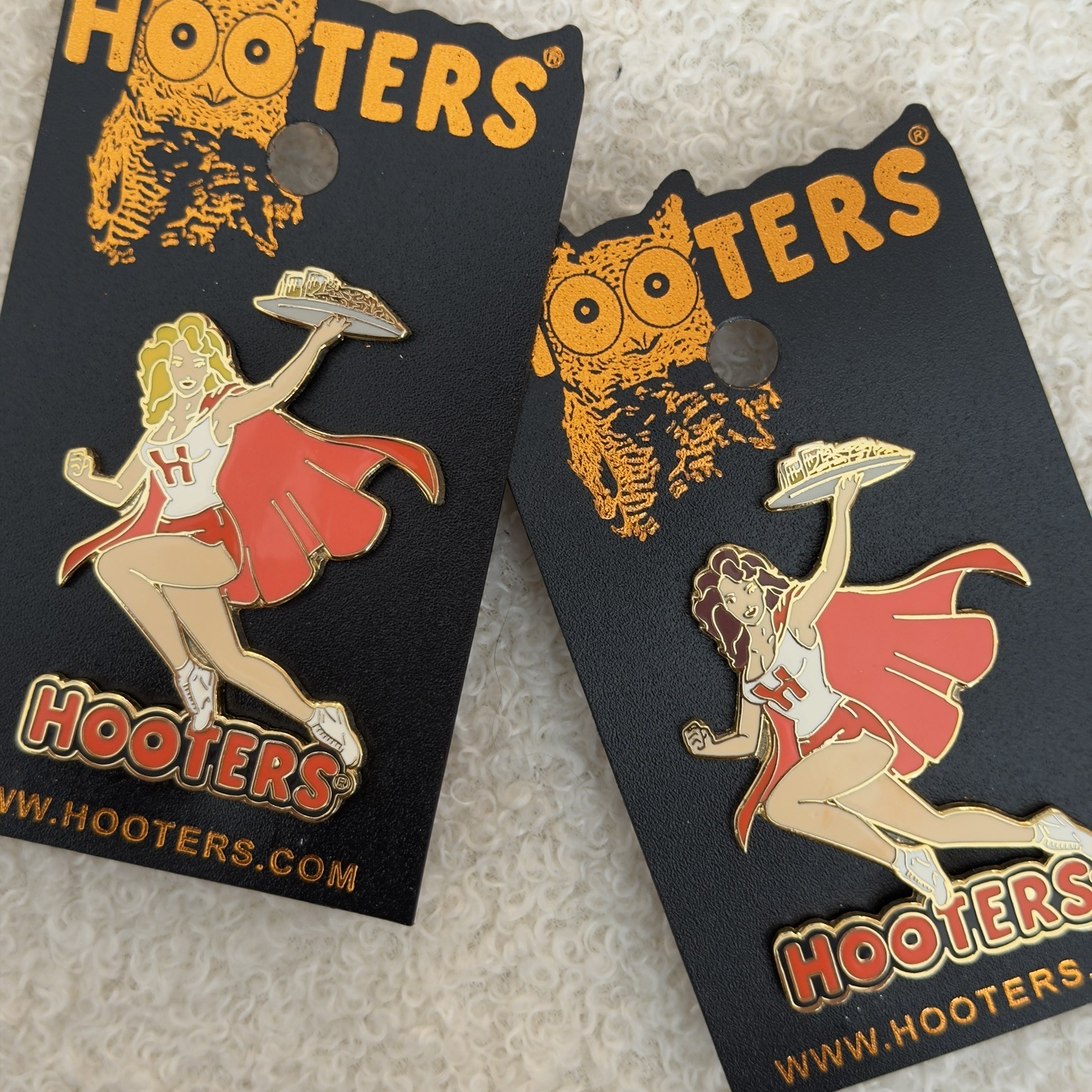Hooters Enamel Pin Collector Enamel Sexy Blonde Brunette Restaurants SUPERHERO