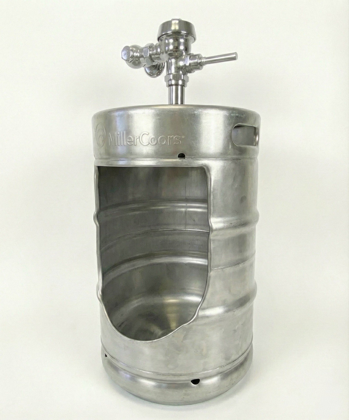 Unique urinals made from beer kegs  manual flush valve included