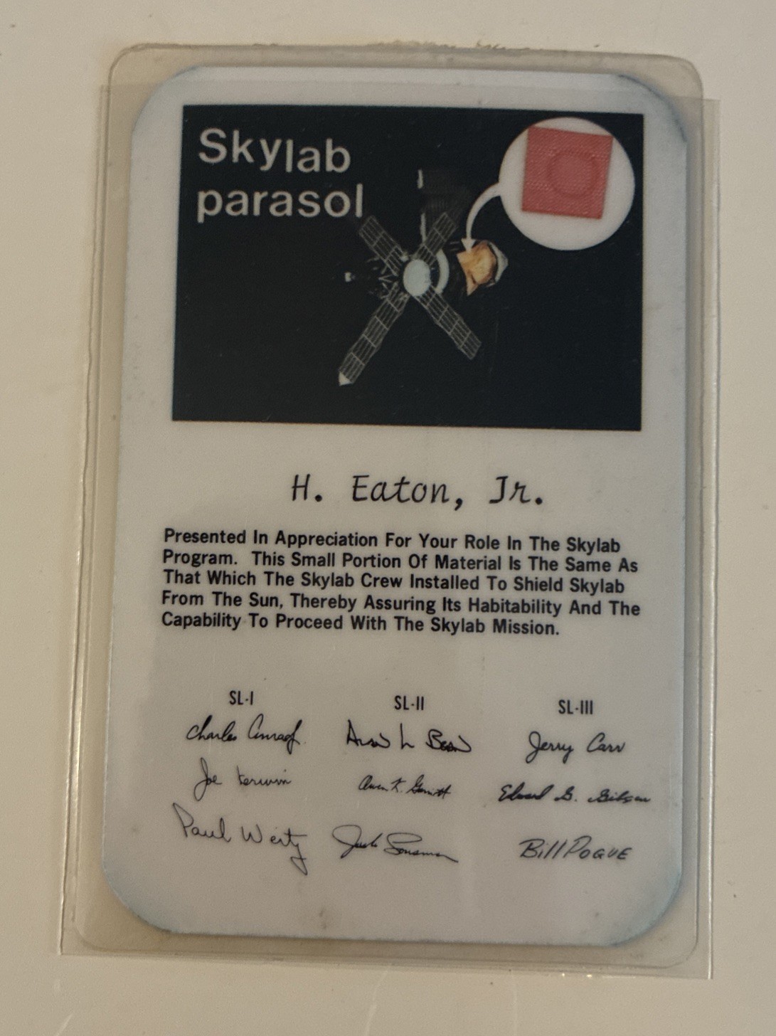 NASA Skylab Parasol Presentation Card – With Skylab Thermal Shield Fabric