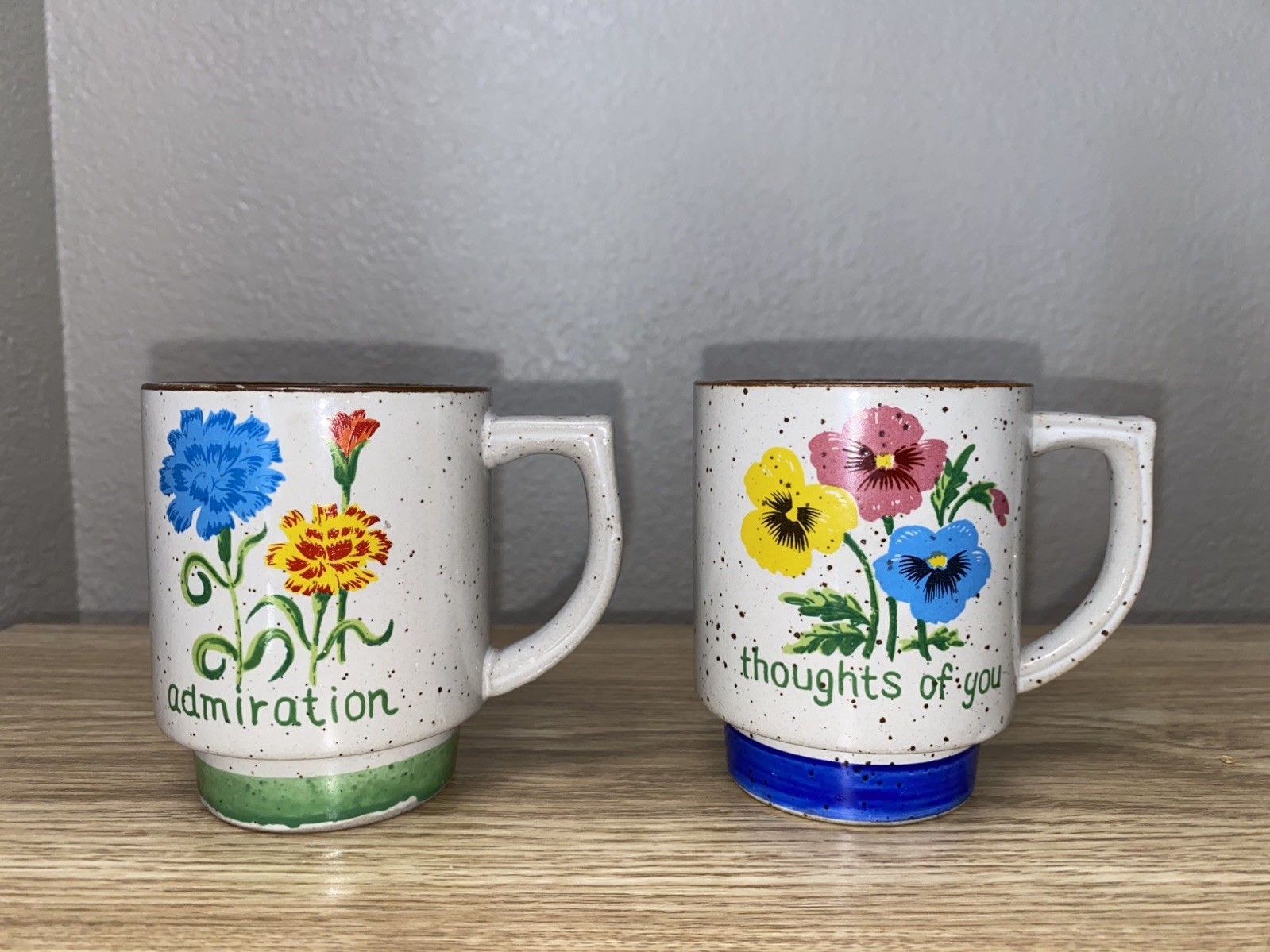 RARE VTG 1980 Taylor & Ng Flower Stoneware Mugs - Set Of 2-Japan MCM