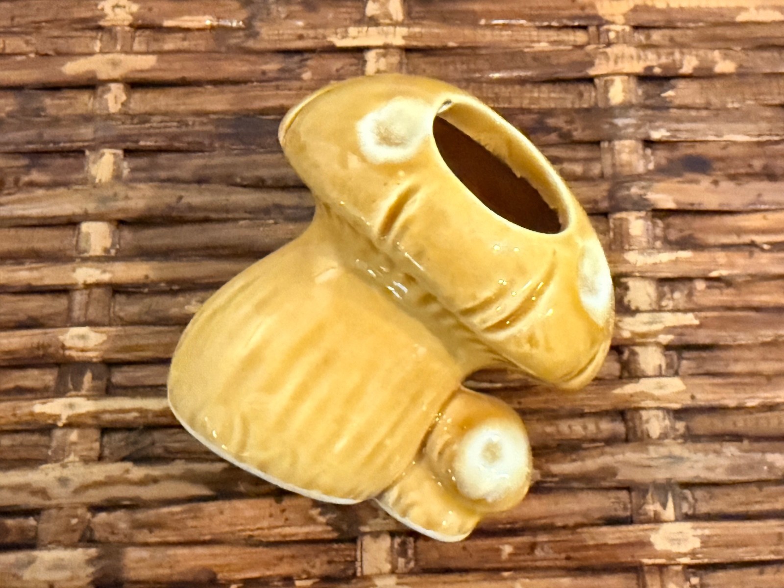 Vintage 1970s Enesco Ceramic Mushroom Toothpick Holder, Fold Toadstool Planter