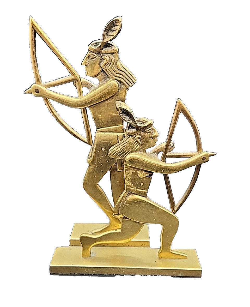 Dolbi Cashier Brass Native American Indian Archer Bookend Statue Vintage Decor