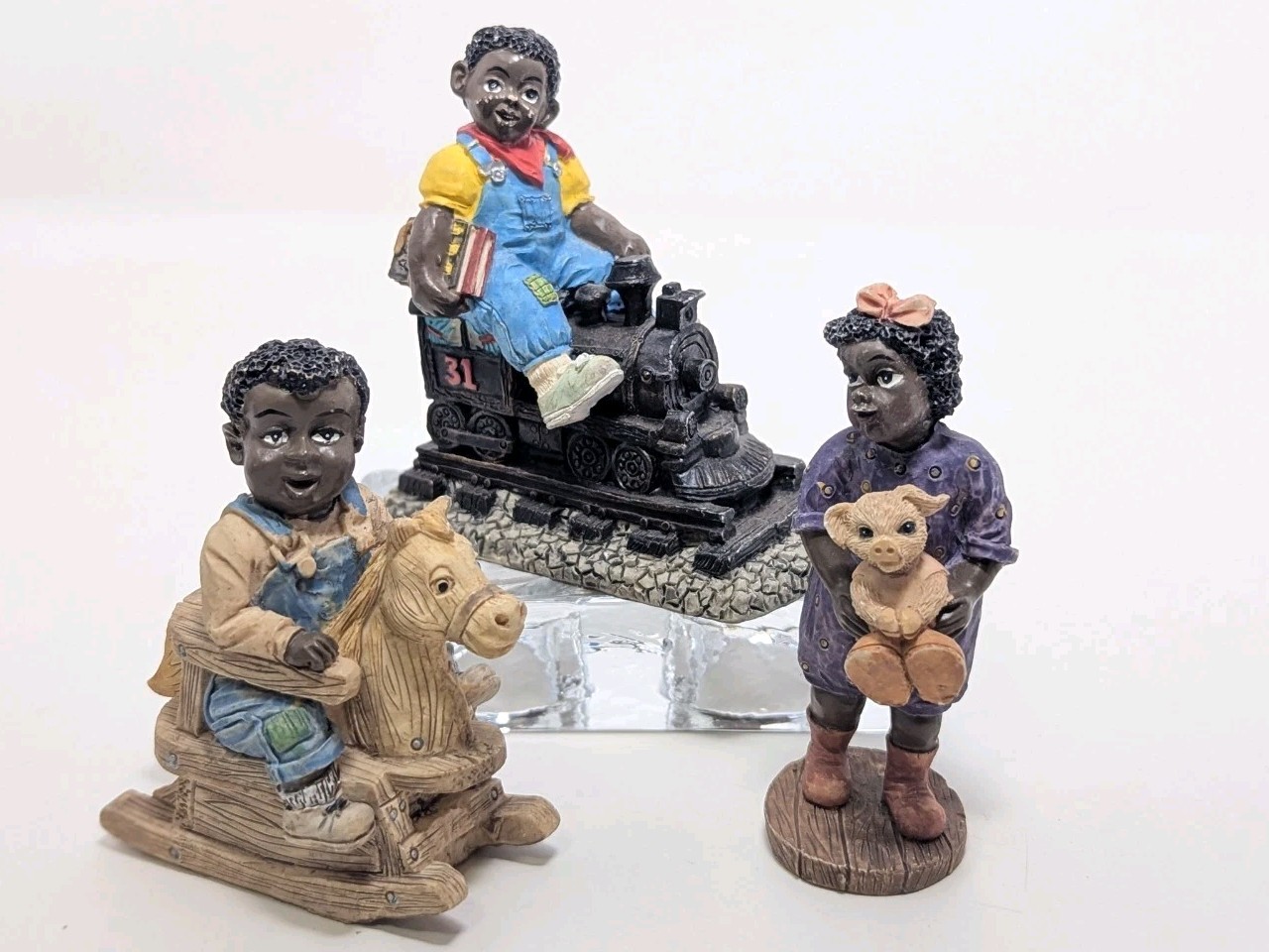 Vtg Young\'s Inc African American Children Figurine Lot of 3 Resin Folk Art 1990s