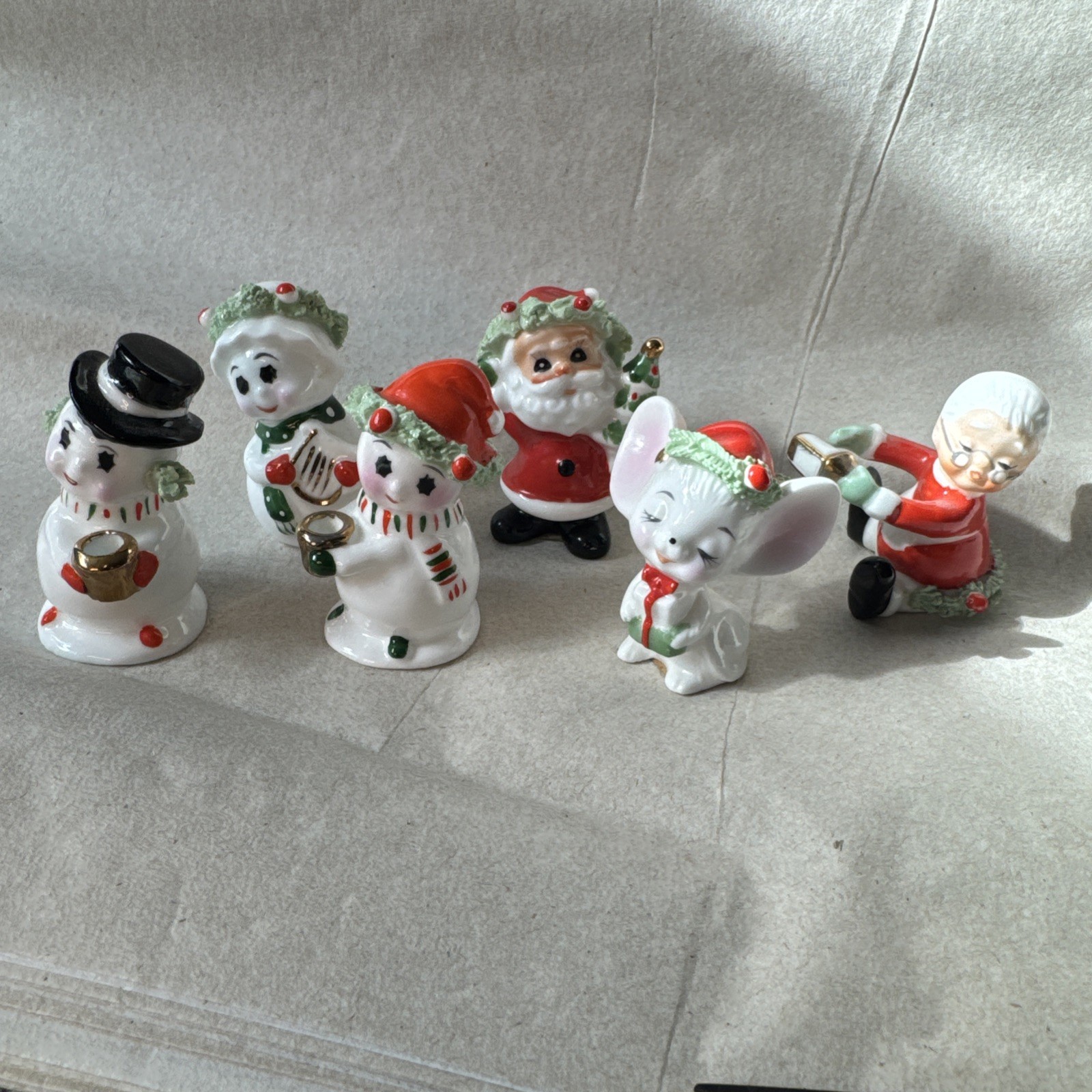 Vintage Napco Bone China Christmas Mini Figurines Lot 14 Spaghetti Trim Japan