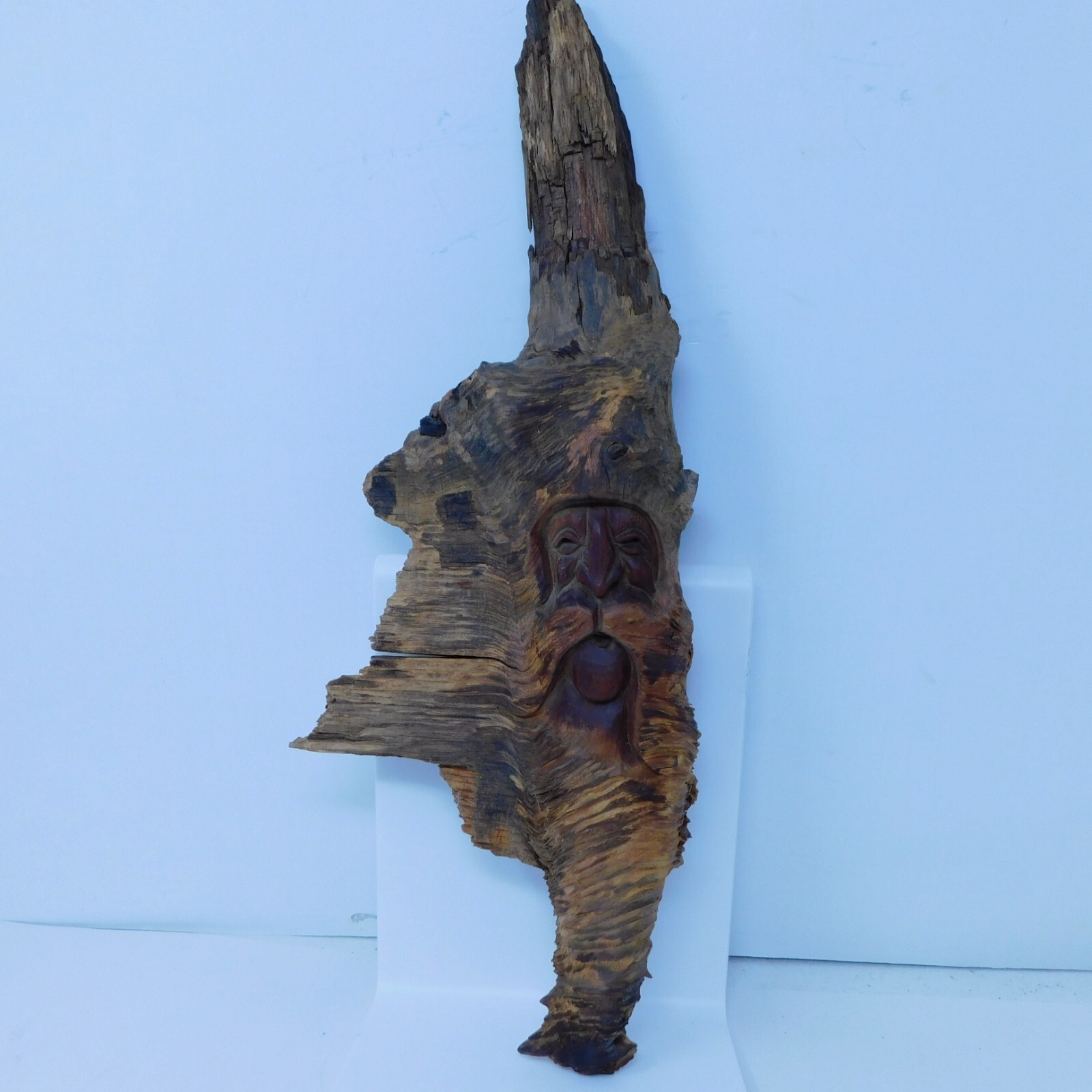 Vtg P Wells Artisan Wood Carving Old Man Tree Spirit Folk Art Handmade 16\