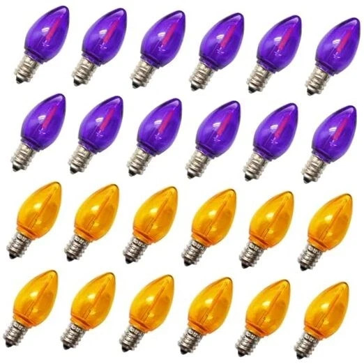 C7 Purple and Orange LED Light Bulbs 24 Pack, E12 Candelabra Base C7 