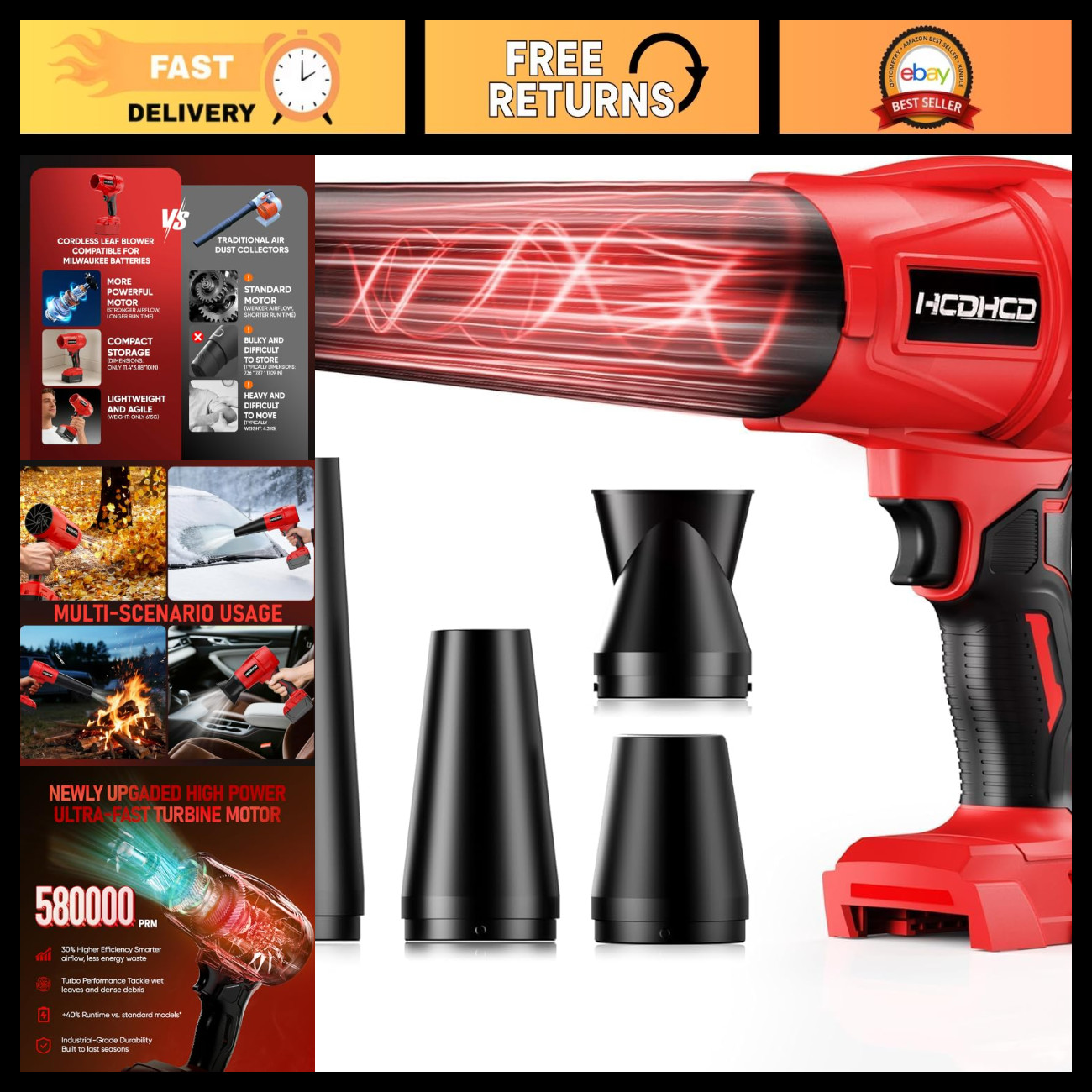 Cordless Leaf Blower for Milwaukee 18V Battery, 700CFM 180MPH Handheld Blower wi