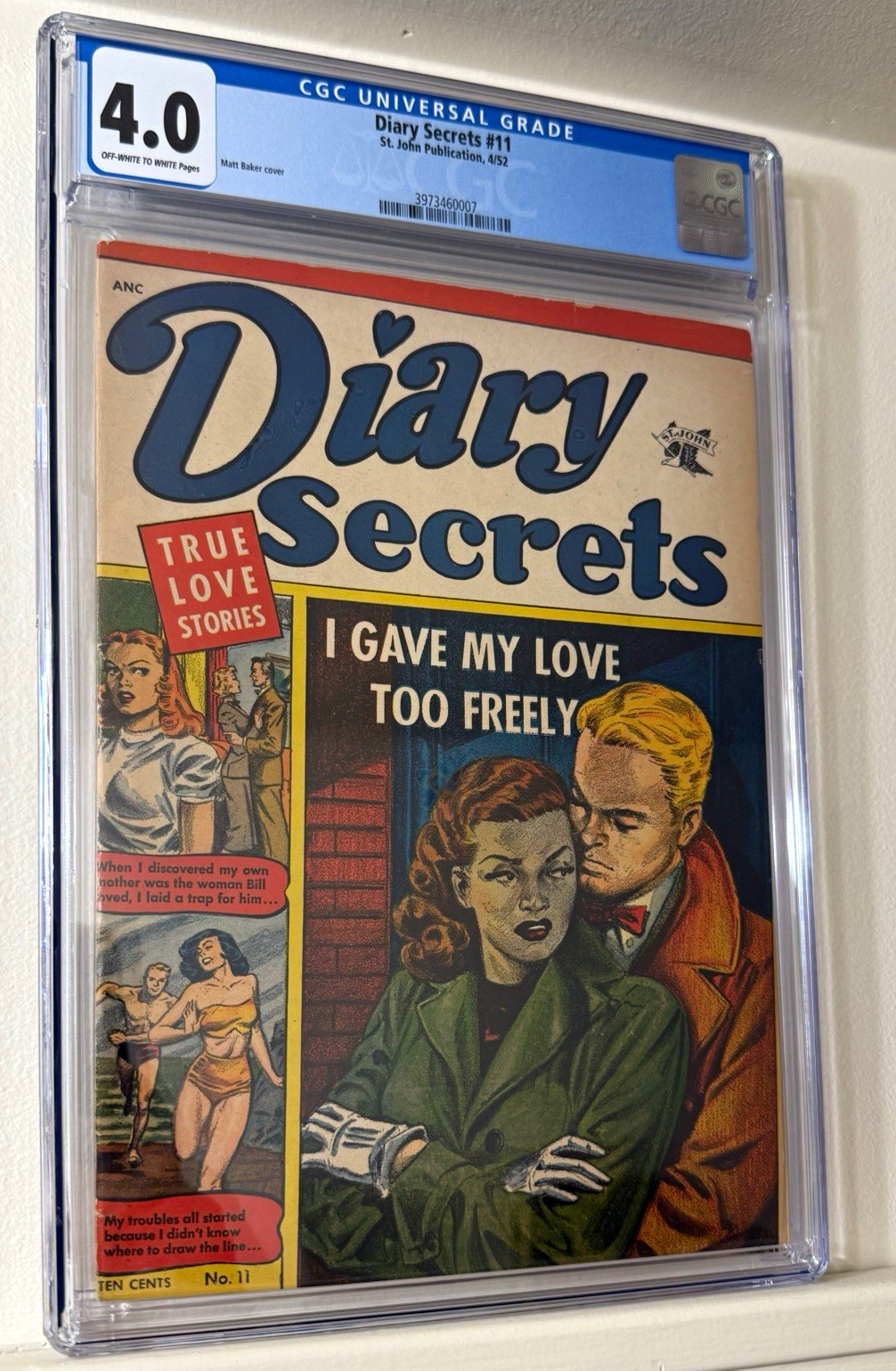 Diary Secrets #11 CGC 4.0 OW/W Matt Baker Bikini Cover St. John 1952 Romance