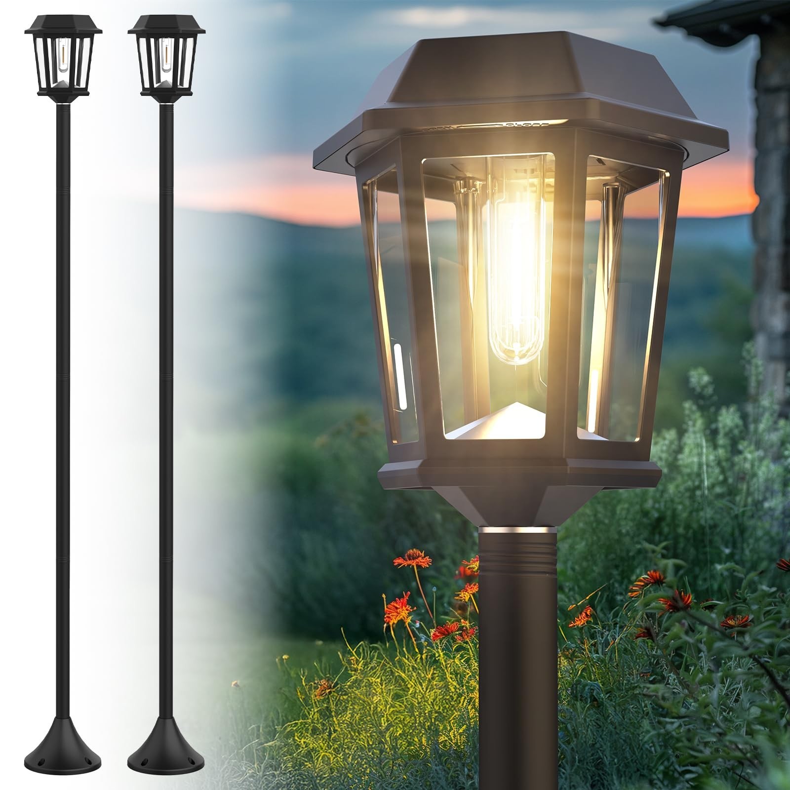 2 Pack Solar Lamp Post Lights Outdoor, 63