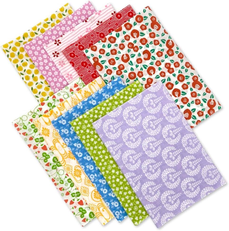 Set of 10 Tenugui (Japanese towels) small patterned designs Floral pattern