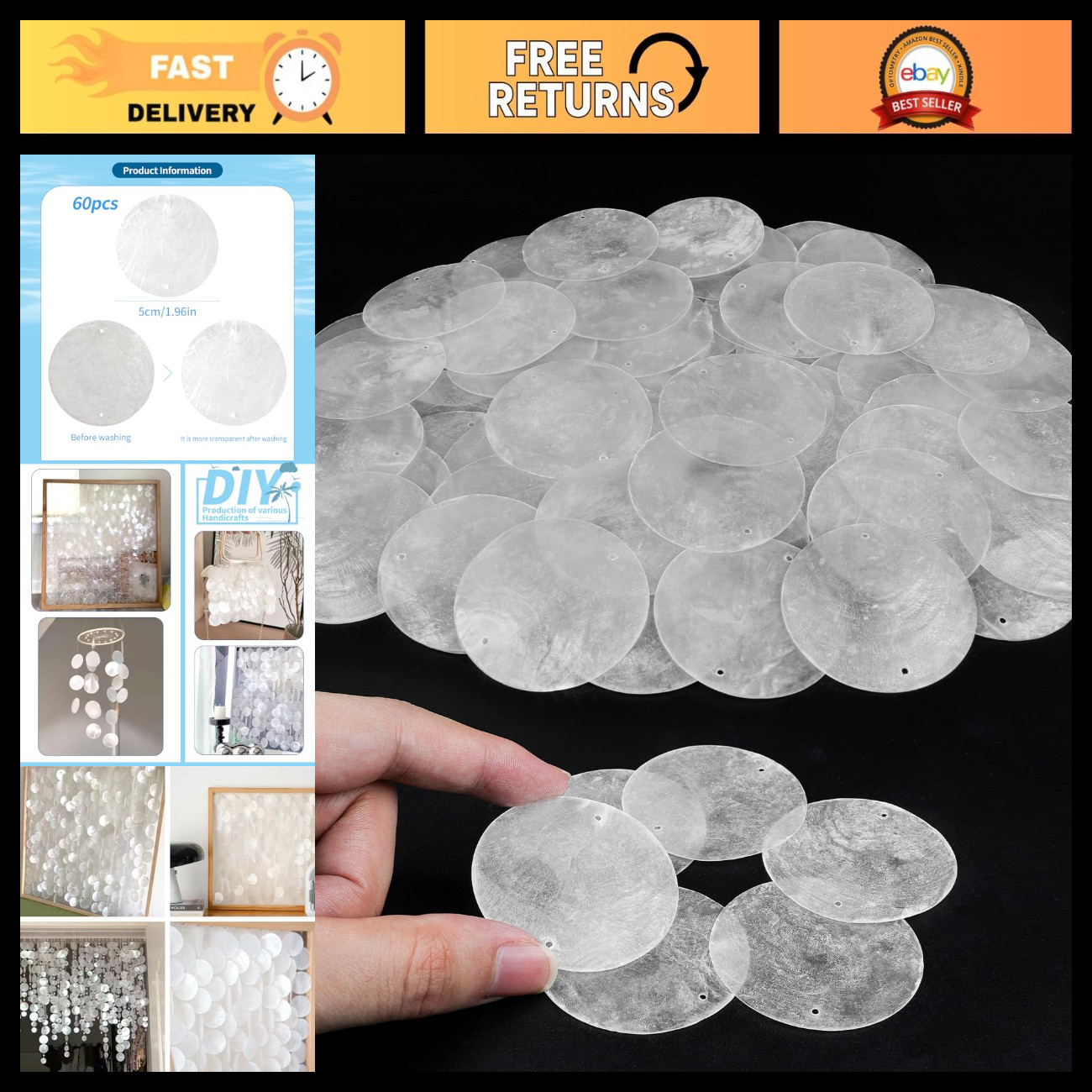 60 PCS Natural Capiz Shells 2\