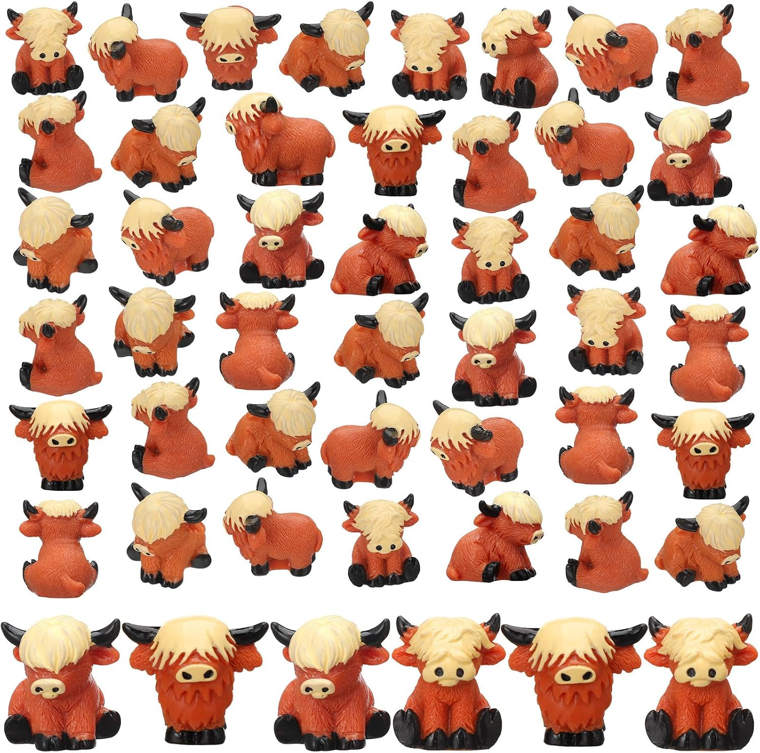 100 Pcs Mini Resin Highland Cow Figurines Bulk Classic