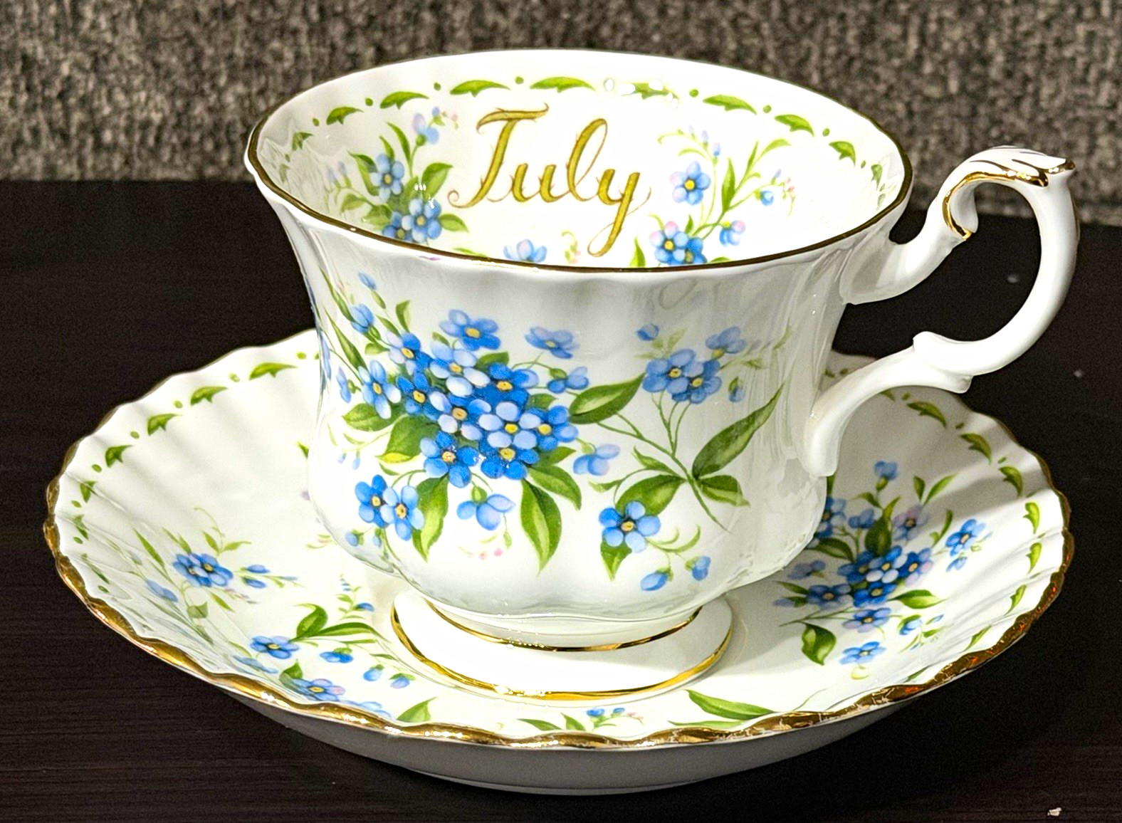 Royal Albert Bone China Forget-Me-Not July Tea Cup & Saucer 2pc England