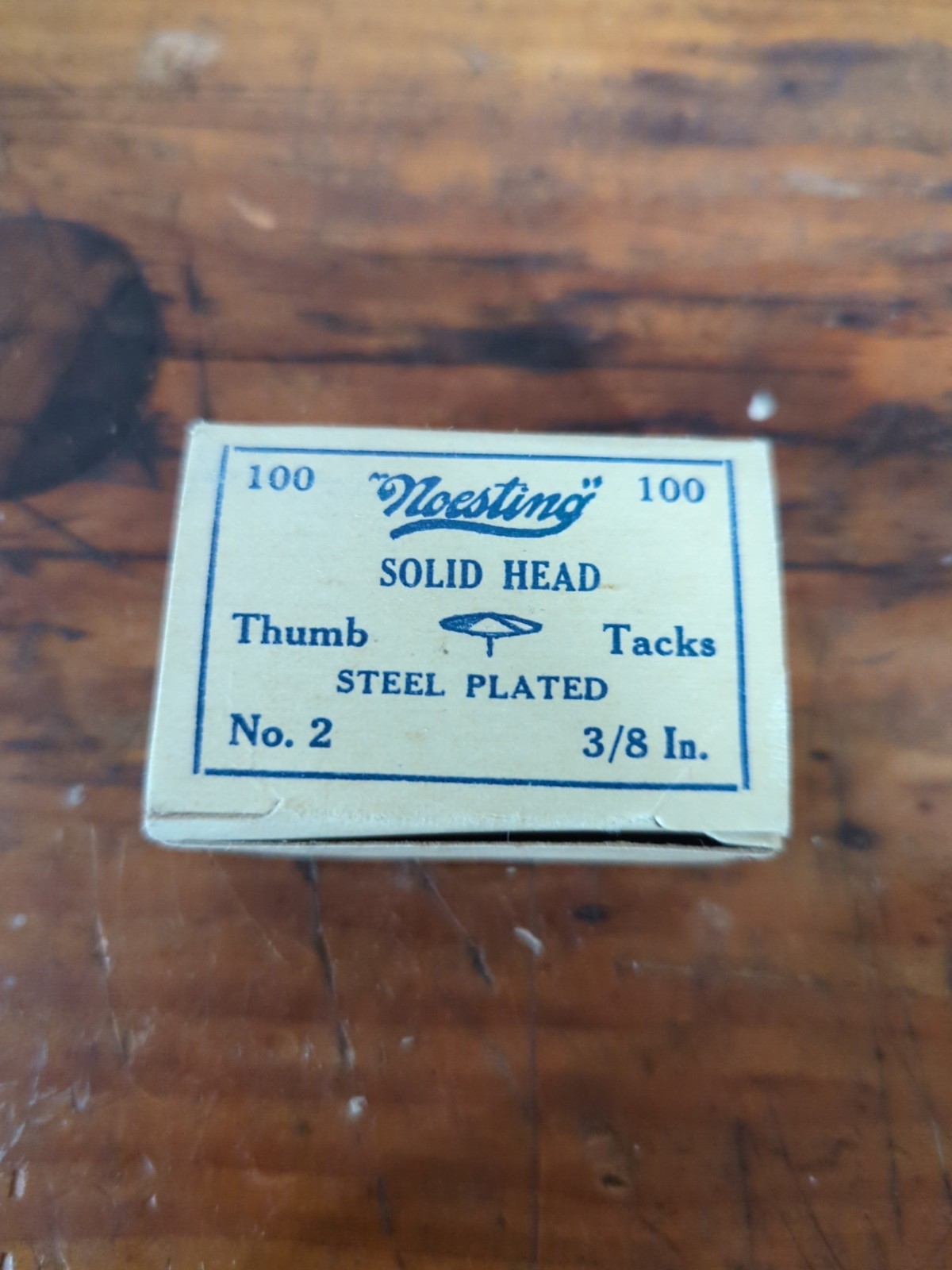 Vintage  104 PC Noesting Thumb Tacks No. 2  Plated Steel In Box USA  3/8 inch