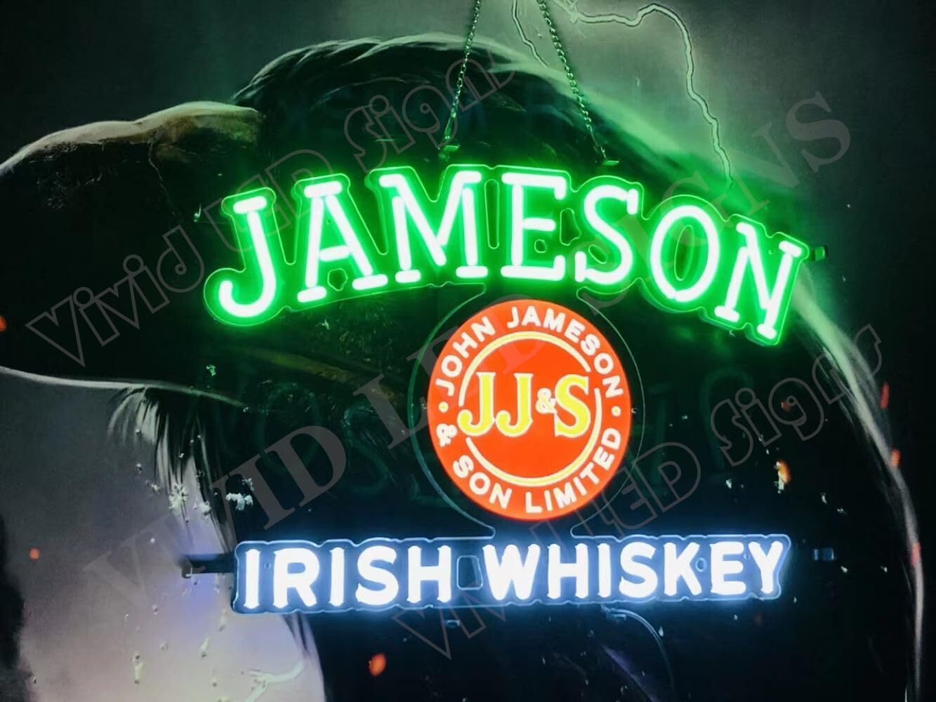 Jameson Irish Whiskey Bar Vivid LED Neon Sign Light Lamp With Dimmer BA 24\