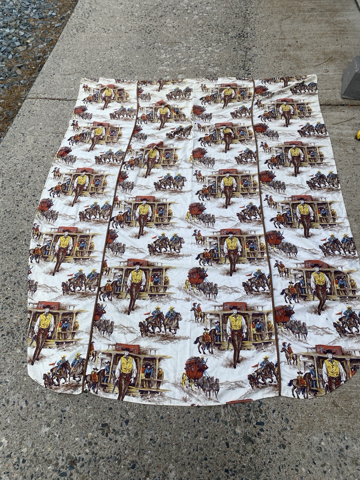 Vintage Cowboys Western Twin Top Flat Sheet, Old West Fabric 1950s 50s