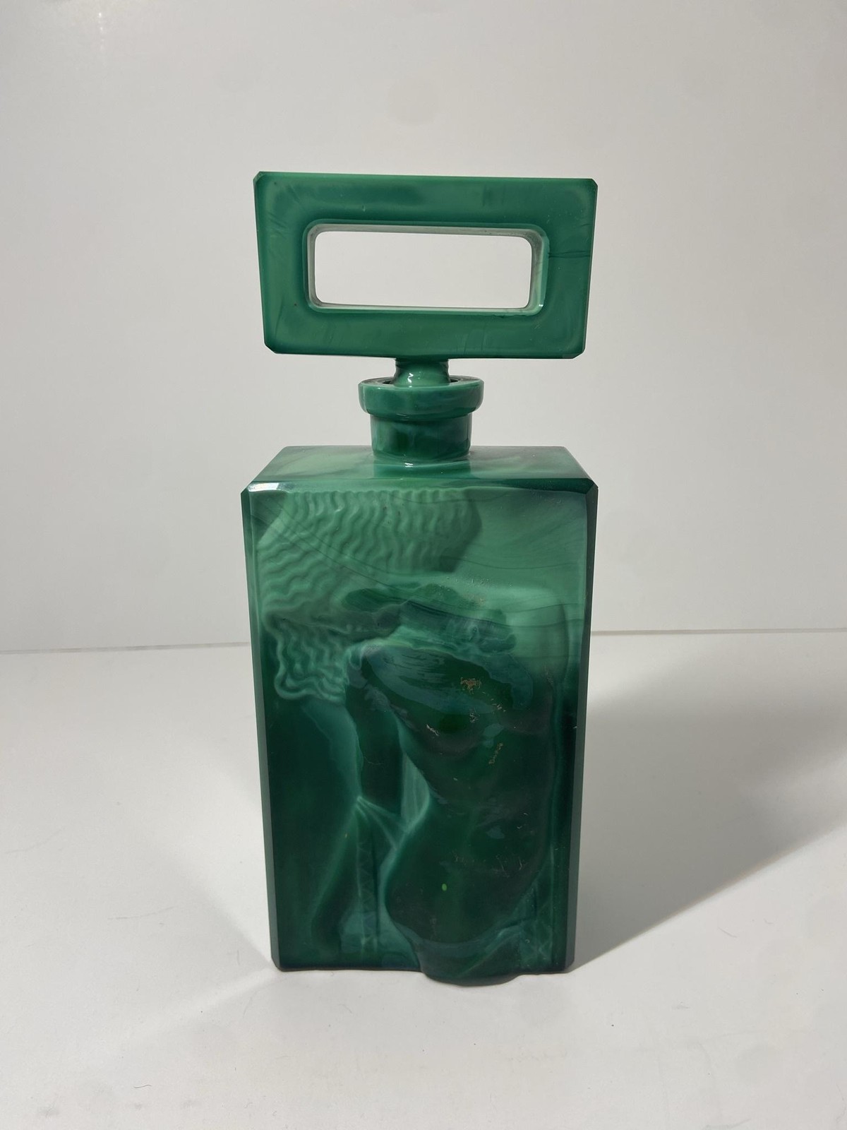 Vintage Malachite Glass Green Slag Nude Woman Perfume Bottle Art Czechoslovak