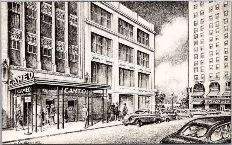 c1940s CHICAGO, Illinois Postcard CAMEO RESTAURANT Artist's View / Michigan Blvd