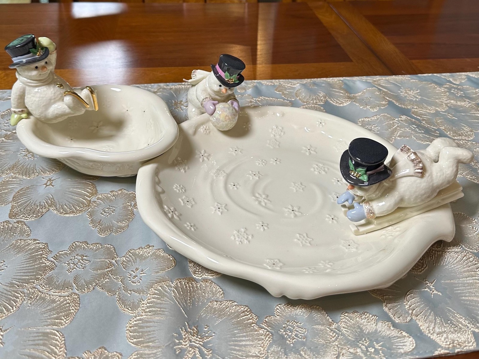 Lenox Fine Porcelain Snowman Chip and Dip Set 24k Gold Accents COA Included VNTG