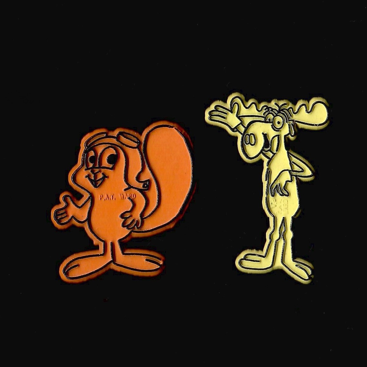 Rocky and Bullwinkle Vtg Flexible Rubber Fridge Magnet Lot Cartoon \'70s