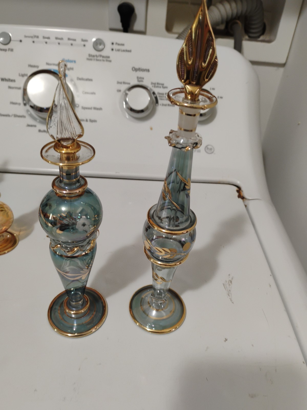 Vintage Teal Light Weight Blown Glass Perfume Bottles(9.5\