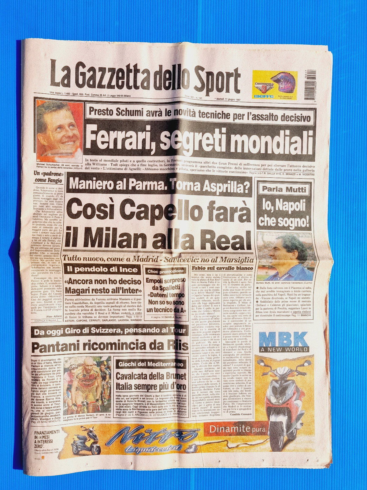 GAZZETTA DELLO SPORT 17 JUNE 1997 SCHUMACHER FERRARI - BARTOLO MUTTI - SWAMPS
