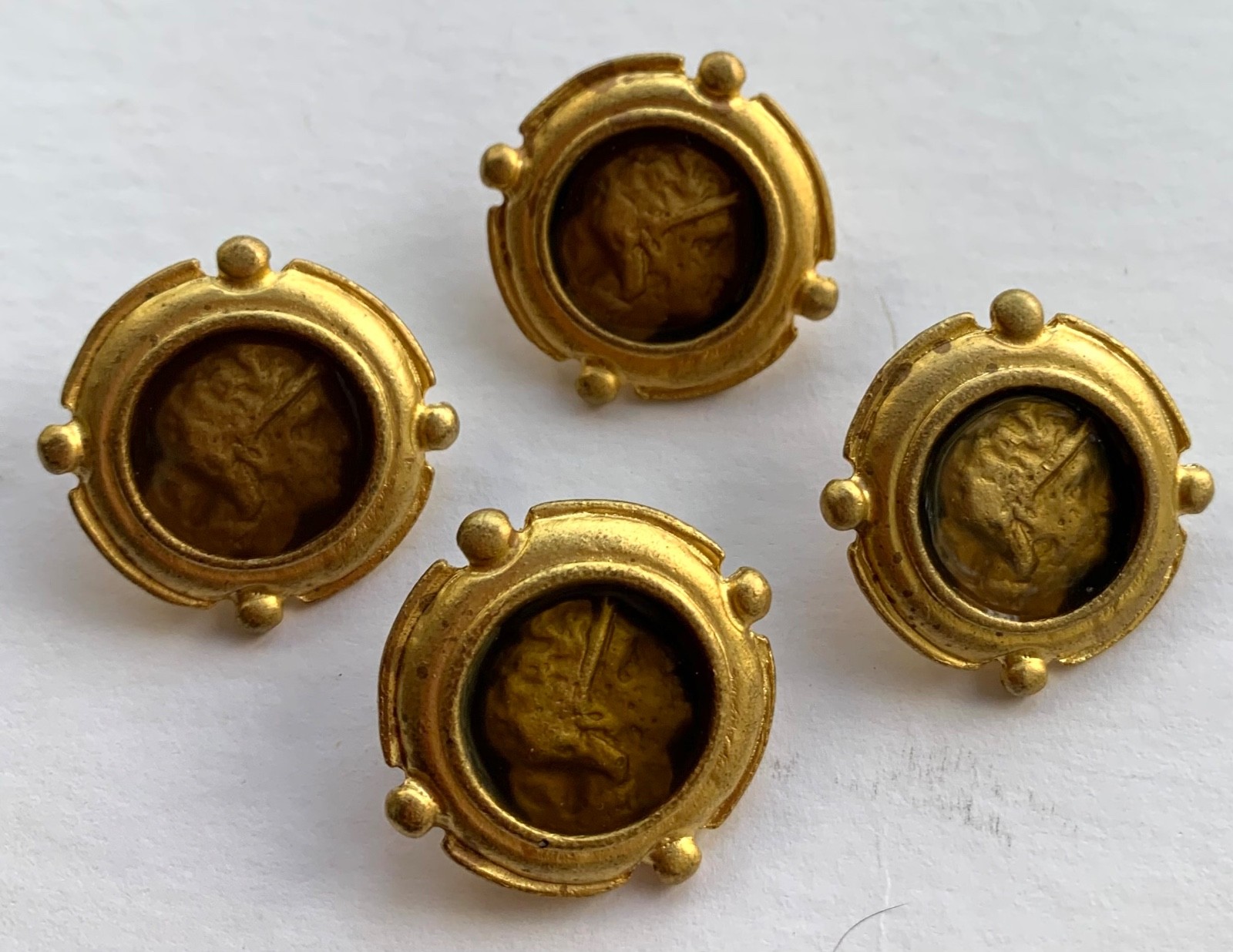 Set of 4 Cameo Relief Buttons Roman Greek Classical Button Metal w. Gold (#1)