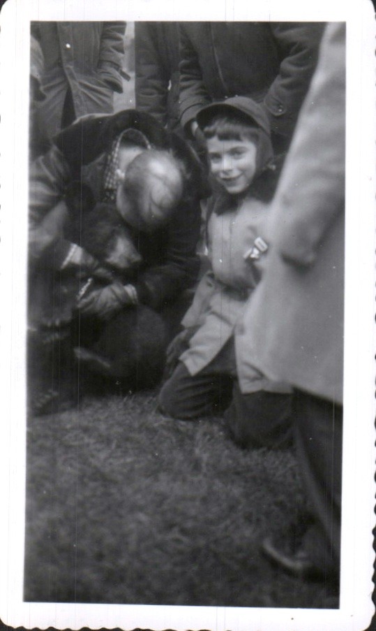 Vintage Black & White Photo Boy with Dog Candid 1930s-1940s Snapshot