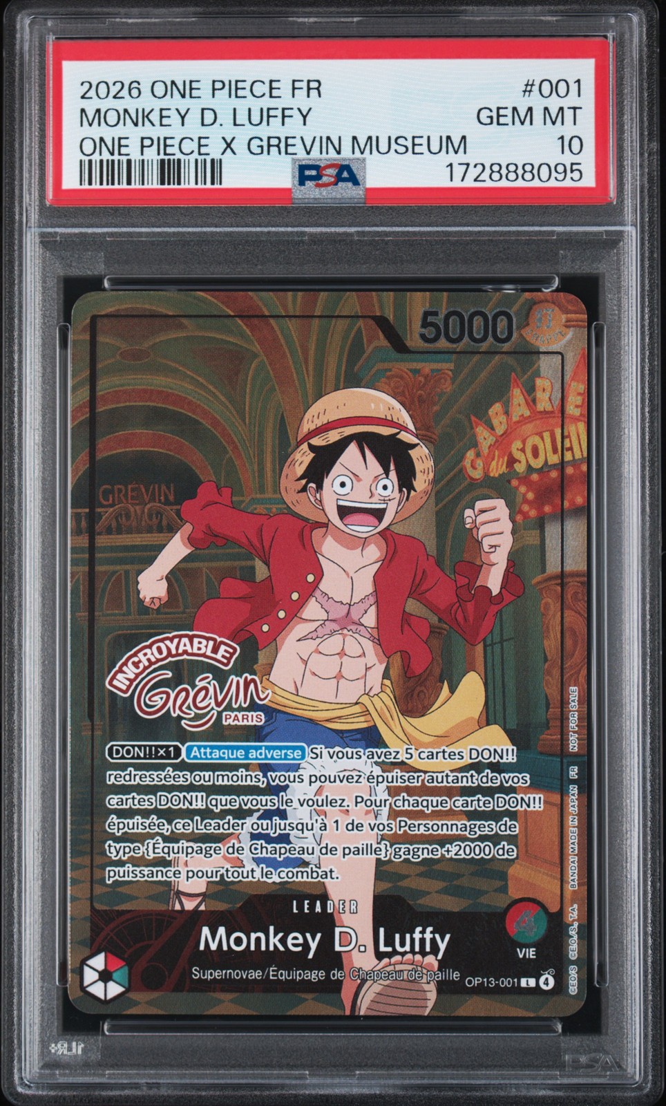 2026 ONE PIECE FRENCH PROMOS ONE PIECE X GREVIN MUSEUM MONKEY D. LUFFY PSA 10