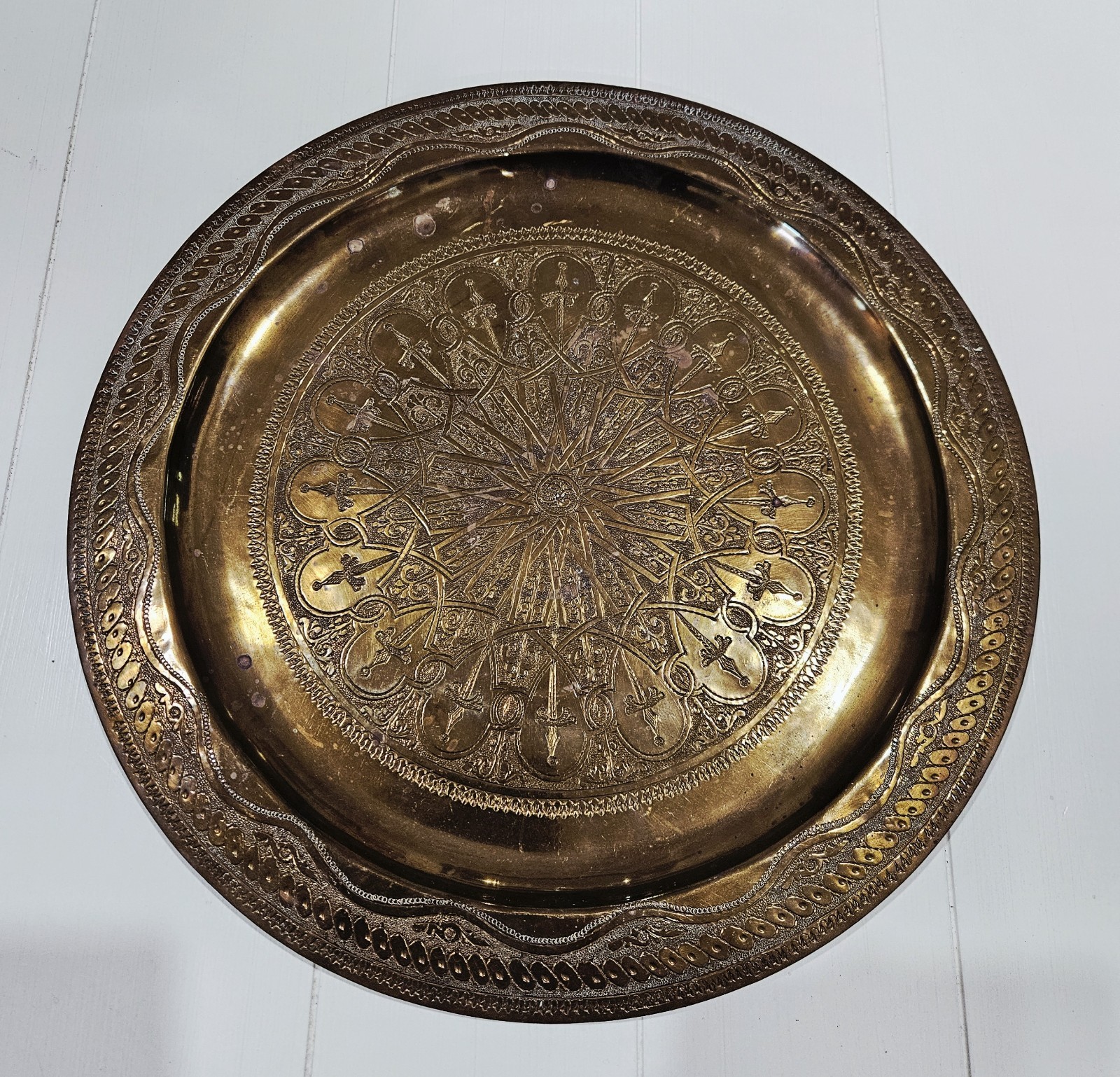 🔥Early Moroccan Brass Tray 15.5