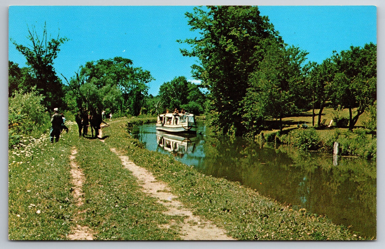 Vintage Postcard OH Canal Fulton Waterway Canal Boat Horses -6306