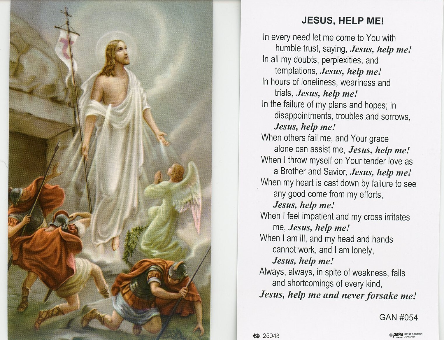 Jesus Help Me  - Paperstock Holy Card  GAN054