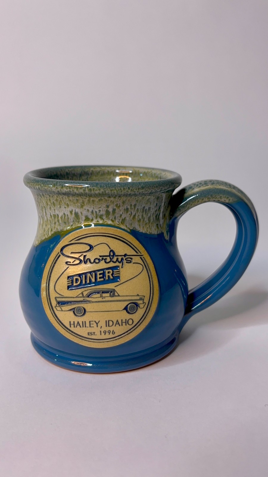 Deneen Pottery Shorty's Diner Coffee Mug Blue Drip Glaze 2022 Handmade