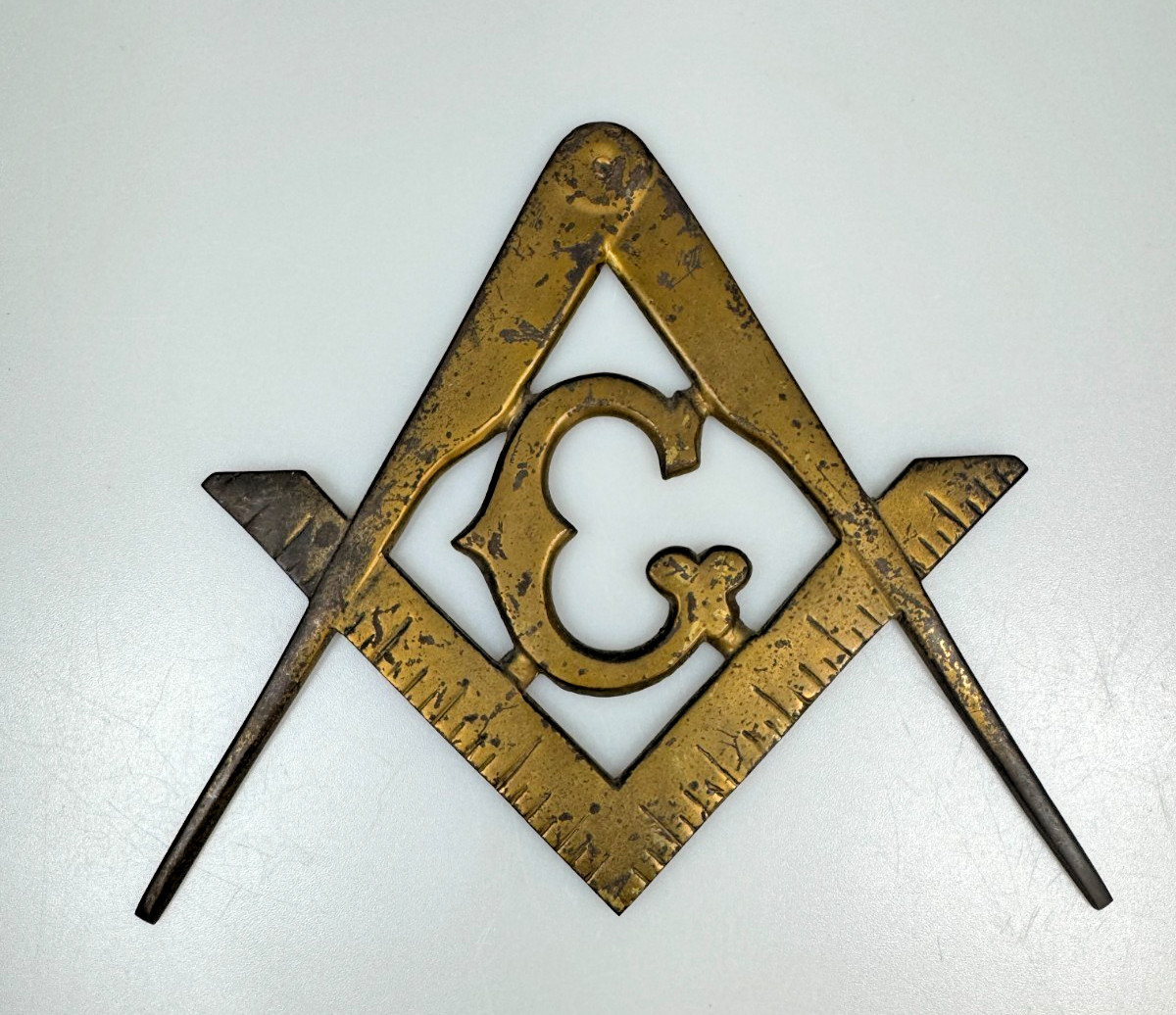 Masonic Symbol Square and Compass Vintage Brass Freemasonry Symbol