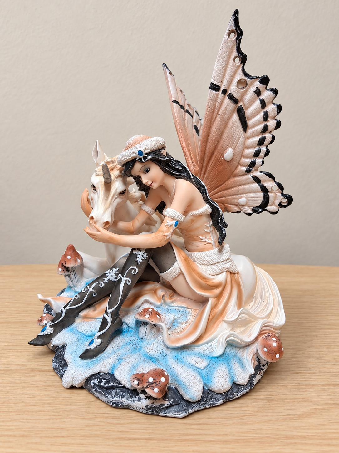 Winter Fairy with Unicorn Figurine Fantasy Woodland Fairy Sculpture