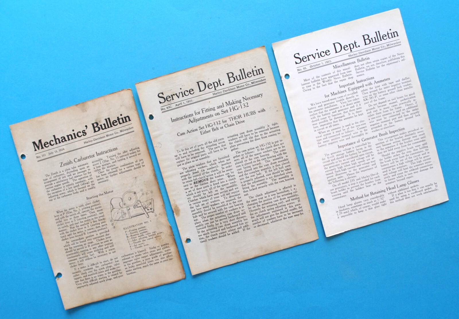 Original 1921-1924 Harley Service Manual Service Bulletin Carb FE FD JD JE JDCA
