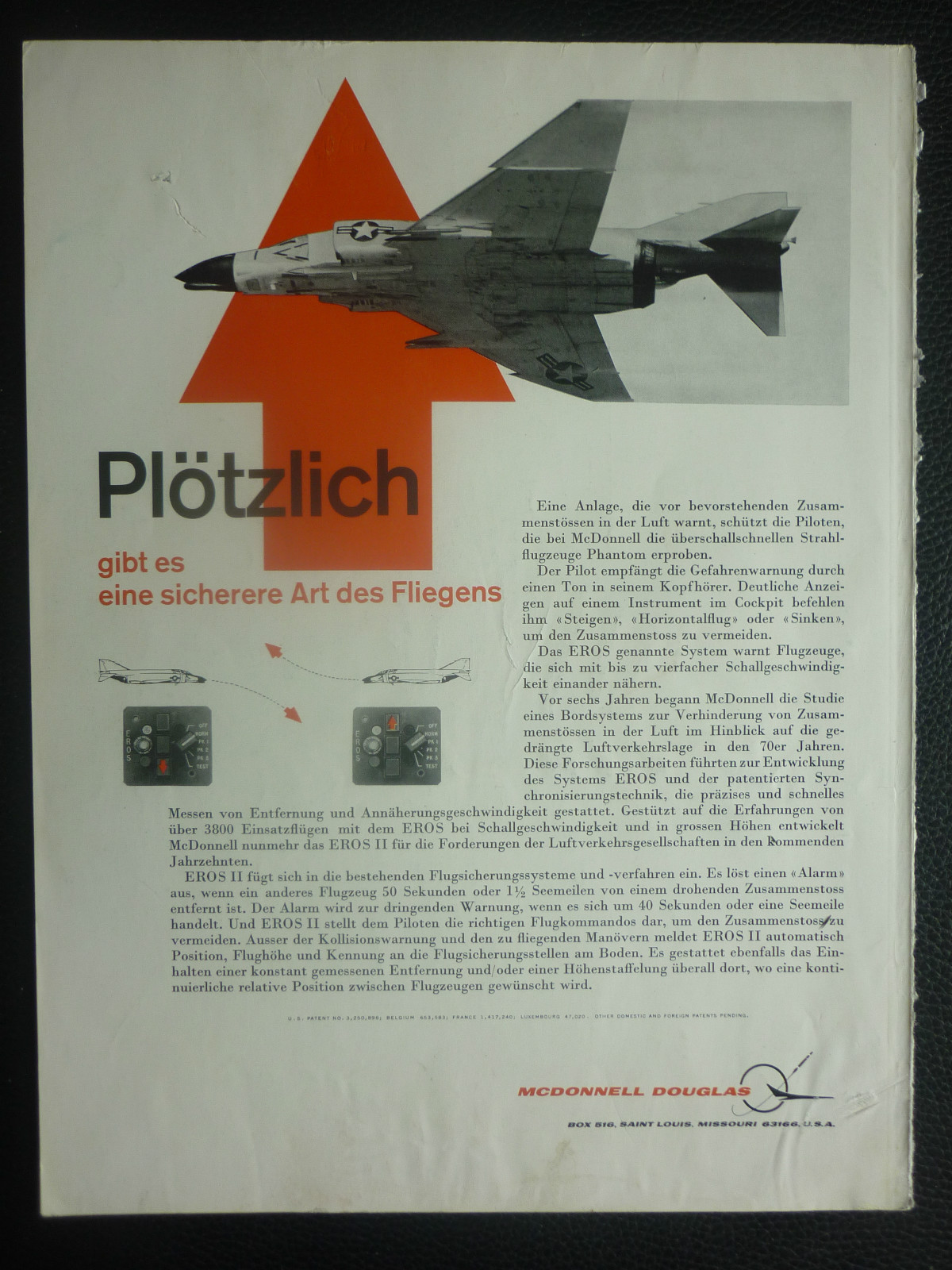 9/1967 PUB MCDONNELL DOUGLAS F-4 PHANTOM ORIGINAL GERMAN AD