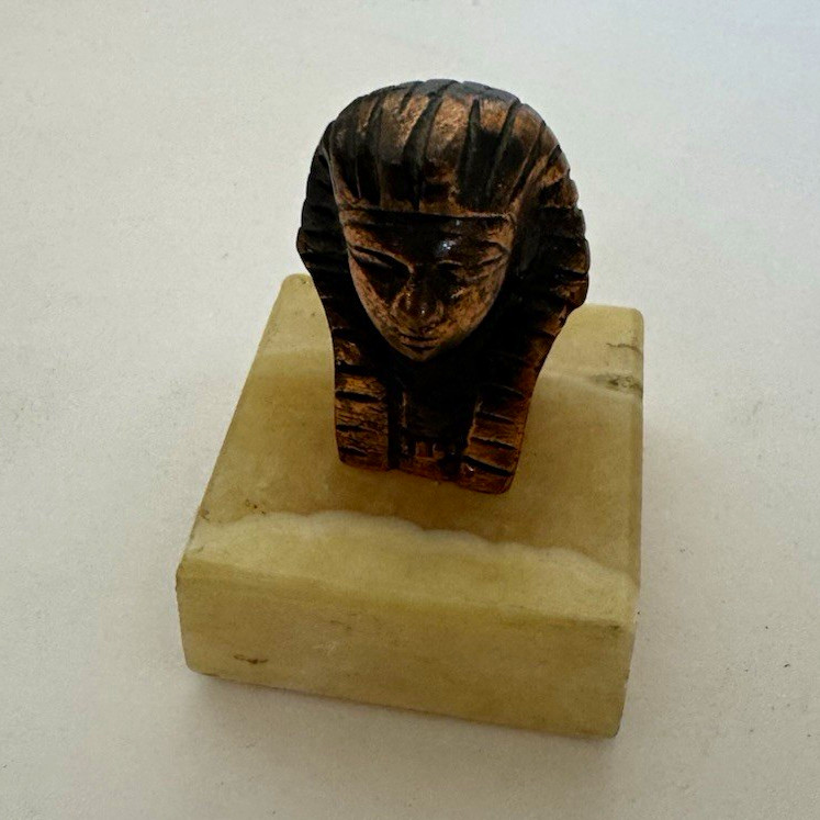 Egyptian Ushabti Pharaoh Head Figurine on Stone Base Approx. 2.5\