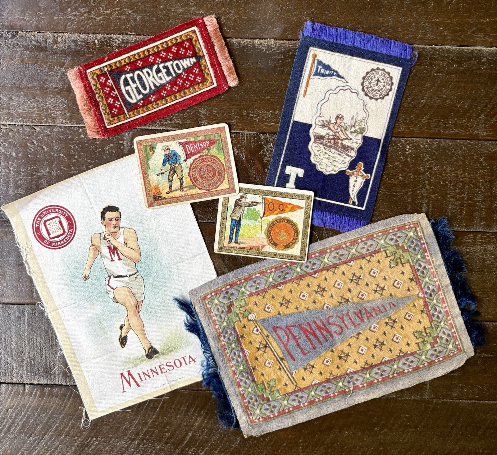 Estate Lot c1910s 5-piece Murad Tobacco college silks and trading cards